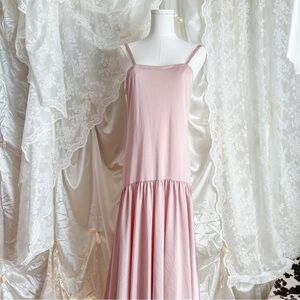 Mauve Pink Vanity Fair Maxi Slip Dress with Lace Trim